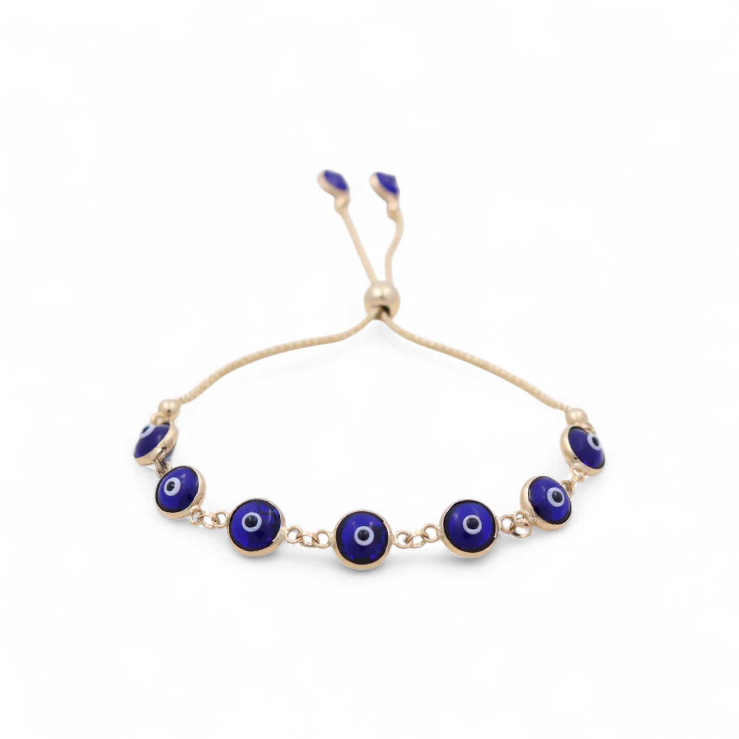 14K Yellow Gold Women's Adjustable Evil Blue Eyes Bracelet / Weight: 5.1 GR / BOWB4EY-3