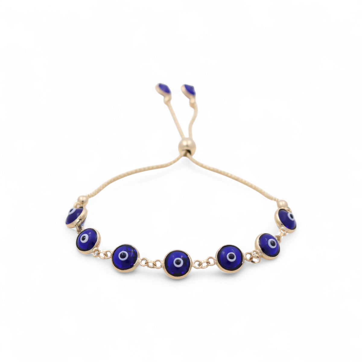 14K Yellow Gold Women's Adjustable Evil Blue Eyes Bracelet / Weight: 5.1 GR / BOWB4EY-3