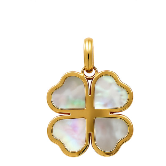 14K Yellow Gold, White Clover Pendant / Weight: 0.7 GR / CCPD4CLV
