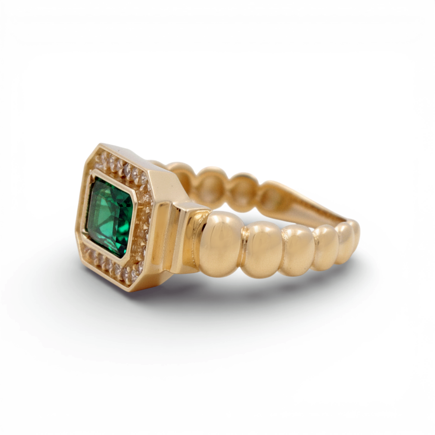 14K Yellow Gold Fashion Women's Ring with Green Cz / Size: 7.5 / Weight: 3 GR / YRF-3839