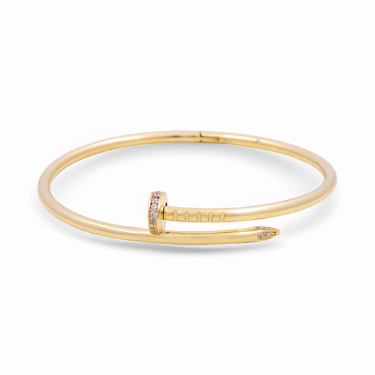 10K Yellow Gold Semisolid Nail Women’s Bangle Bracelet with Cz / Weight: 8.4 GR / CPBB0NL