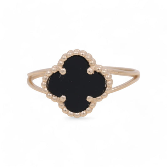 14K Yellow Gold Women’s Black Clover Ring / Size: 8 / Weight: 2.2 GR / BOWR4CLV-12