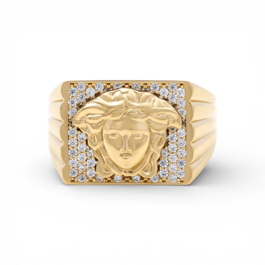10K Yellow Gold SQ Medusa Men's Ring with Cz / Size: 11 / Weight: 5.4 GR / DQMR0VS-3
