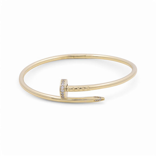 10K Yellow Gold Semisolid Nail's Women’s Bangle Bracelet with Cz / Weight: 8.5 GR / DQBB0NL-1