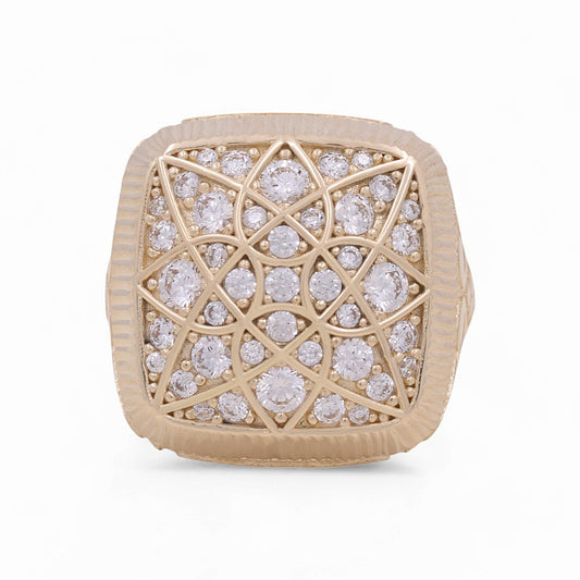14K Yellow Gold Rosetta Style Men's Ring with CZ / Size: 11 / Weight: 13.9 GR / DPMR4FS-1