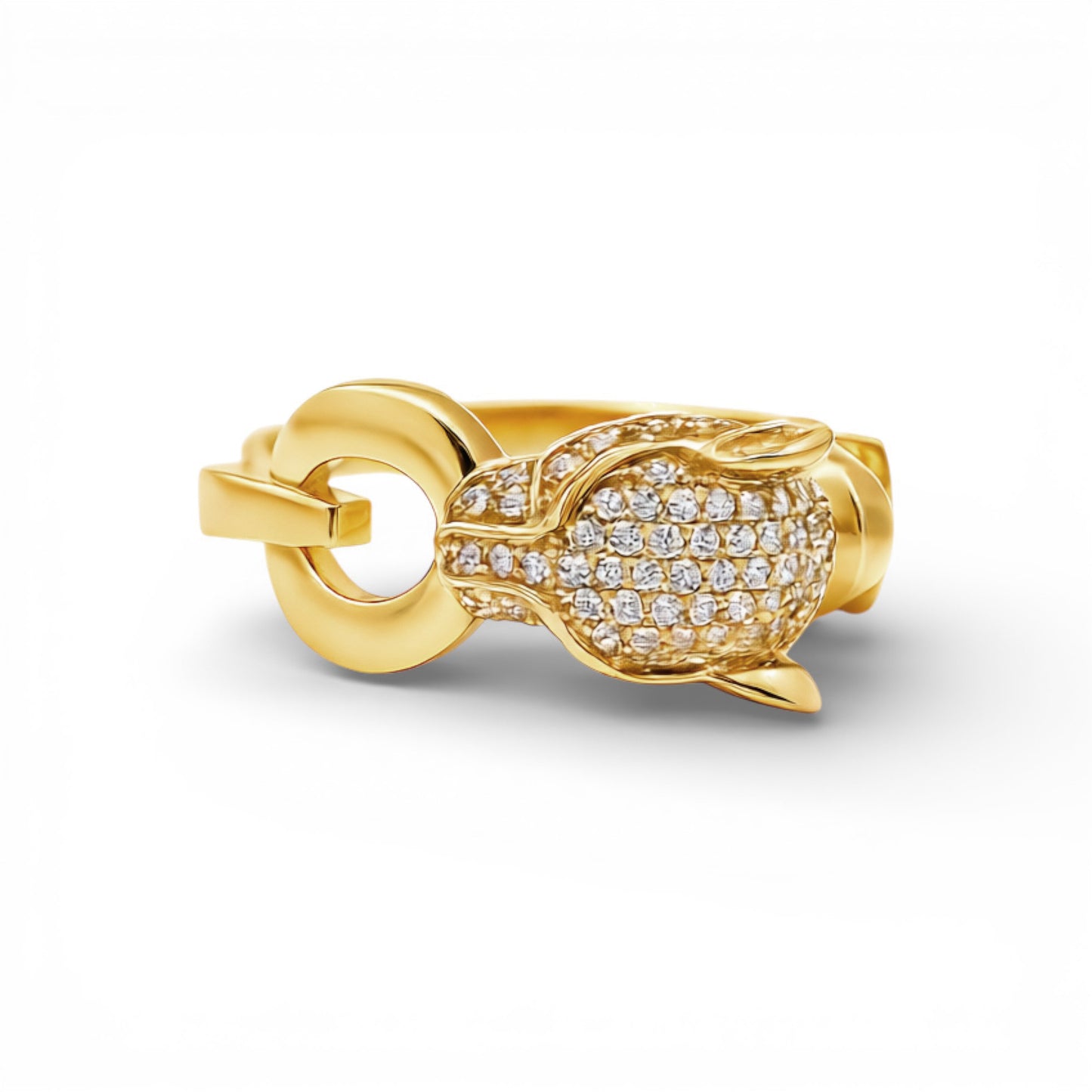 14K Yellow Gold Fashion Women's Ring with Panther and White Stones / Size: 8 / Weight: 5.2 GR / DLBWR4PT