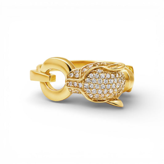 14K Yellow Gold Fashion Women's Ring with Panther and White Stones / Size: 8 / Weight: 5.2 GR / DLBWR4PT