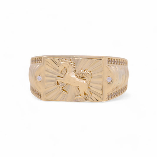 14K Yellow Gold Men’s Horse  Fashion Ring / Size 10/ 6.4gr COMR4FS-34