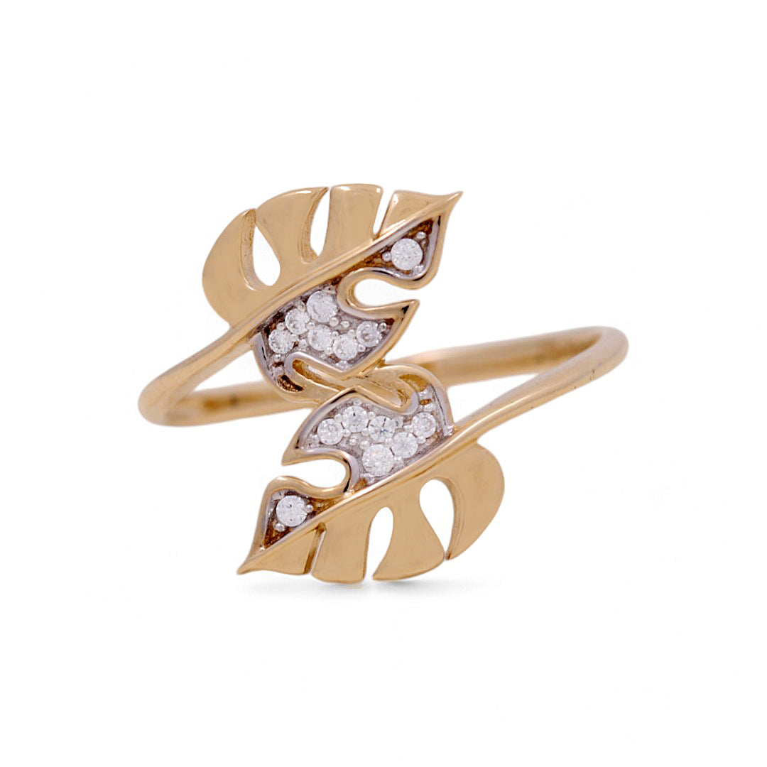 14K Yellow Gold Women’s Leafs Ring / Stone: CZ / Size: 6.5 / Weight: 2.0 GR / IEEWR4LV-1
