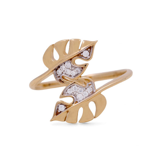 14K Yellow Gold Women’s Leafs Ring / Stone: CZ / Size: 6.5 / Weight: 2.0 GR / IEEWR4LV-1
