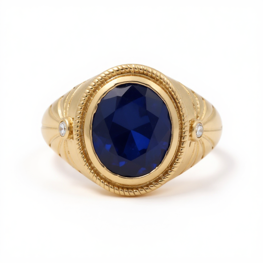14K Yellow Gold RD Fashion Men's Ring with Blue Cz / Size: 11 / Weight: 7 GR / BOMR4FS-44