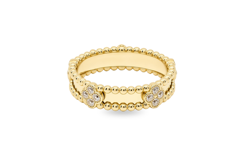 10K Yellow Gold Fashion Women's Clover Ring with Cz / Size: 7.5 / Weight: 2.7 GR / P61R-47