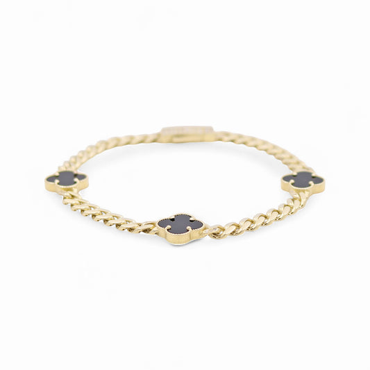10K Yellow Gold Monaco Women's Bracelet With Three Black Clover and Cz / Size: 7.5" / Weight: 7.7 GR / CQWB0MONCLV-1