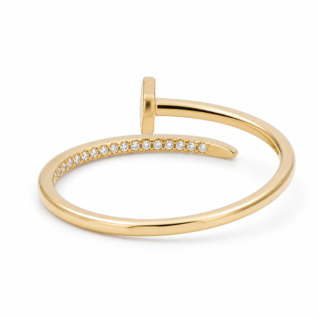 14K Yellow Gold Nail Women's Ring with Cz / Size:8.25 / Weight: 1.2 GR / DQWR4NL
