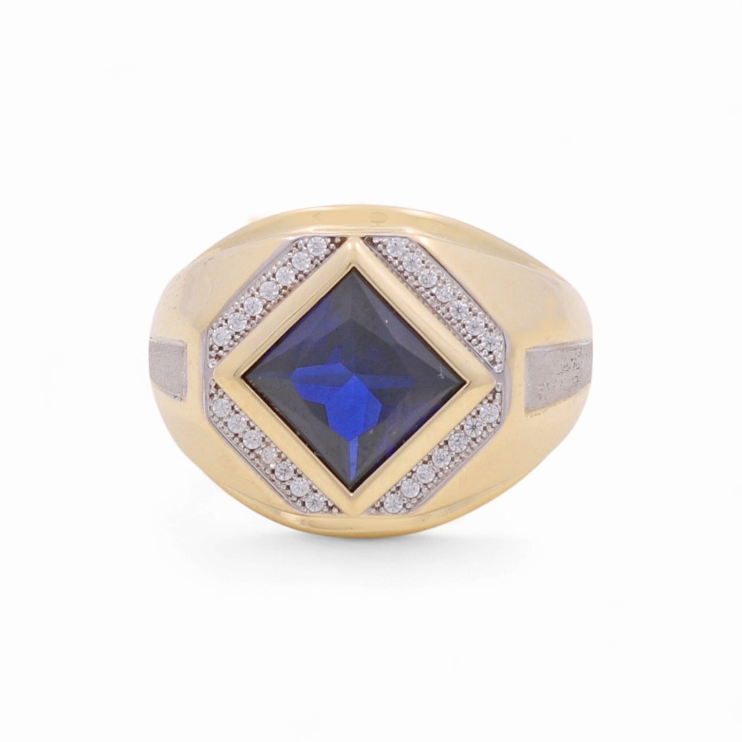 14K Yellow and White Gold Rhombus Men's Ring with Blue Cz / Size: 10 / Weight: 9.6 GR / KEEMRTT4FS-5
