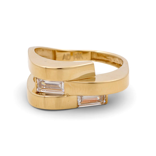14K Yellow Gold Fashion Women's Ring with White Cz / Size: 8.5 / Weight: 3.4 GR / QR-51