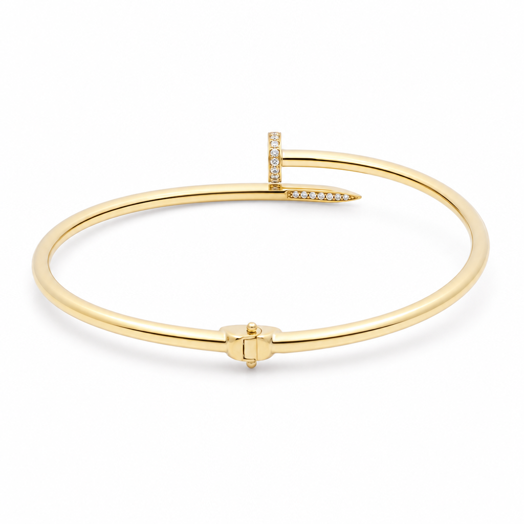 10K Yellow Gold Semisolid Nail Women’s Bangle Bracelet with Cz / Weight: 5.8 GR / CQBB0NL