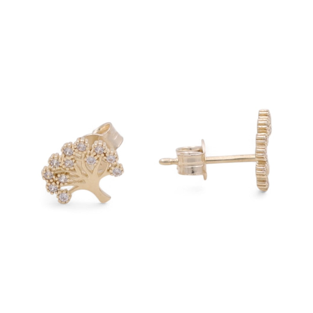 10K Yellow Gold Tree of Live Stud Earrings with Cz / Weight: 1GR / CQES0TL