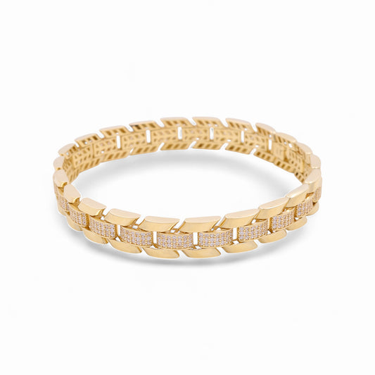 14K Yellow Gold Semisolid Italian Men's Bracelet with Cz / Size: 8.5" / Weight: 22.1 GR / 475-01678