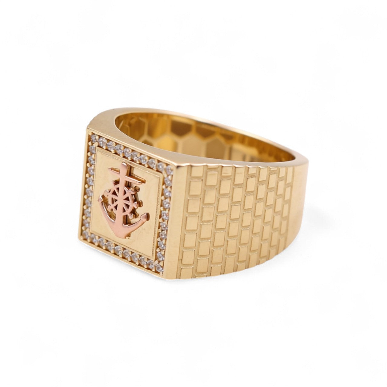 14K Yellow and Rose Gold SQ Anchor Men's Ring / Stone: Cz / Size: 10 / Weight: 6 GR / COMRTT4AN
