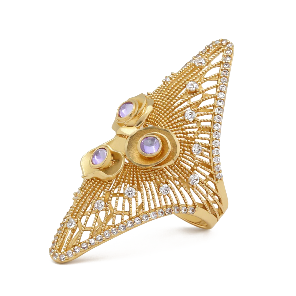 14K Yellow, White and Rose Gold Three Flower Women's Ring with Cz / Size: 8.5 / Weight: 8.8GR / DQWR3T4FL-2