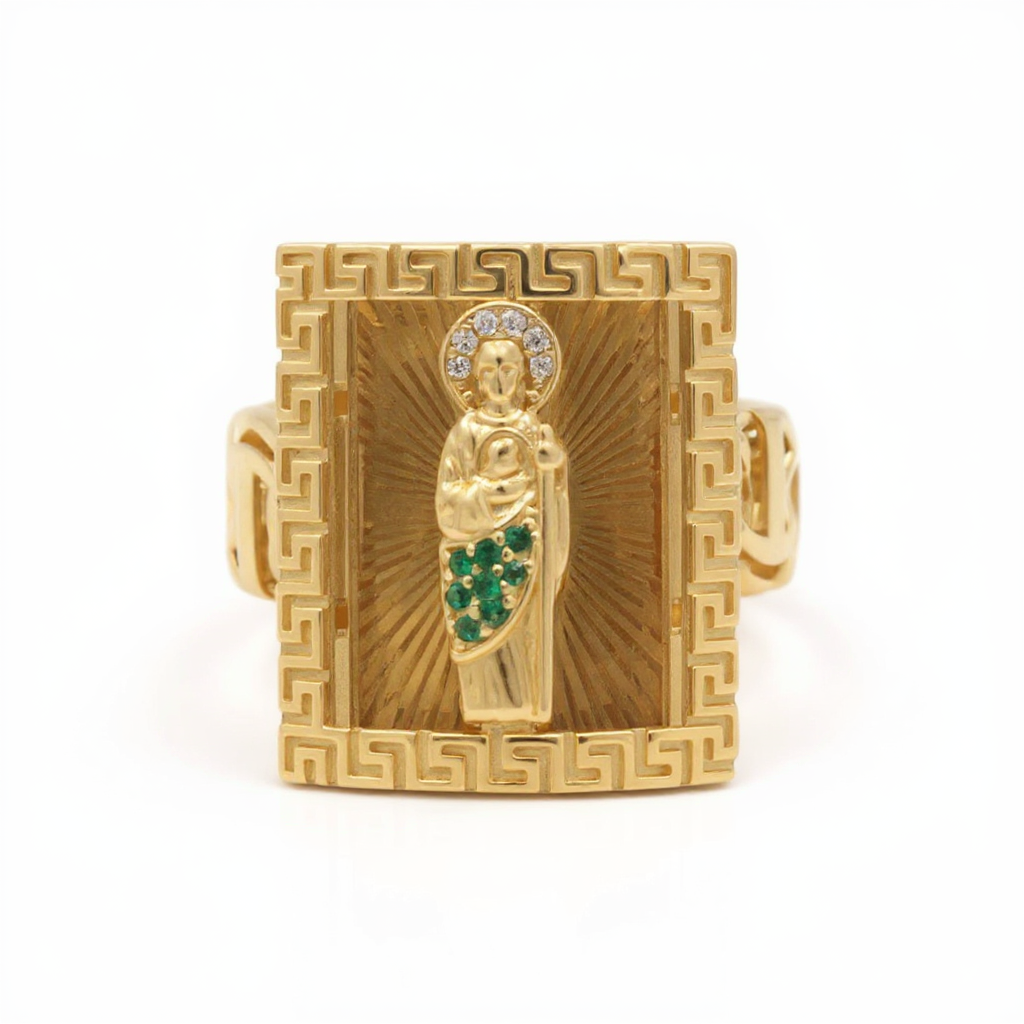 10K Yellow Gold SQ Fashion San Judas Men’s Ring  / CZ / Size 10 / Weight: 8 GR / COMR0SJ