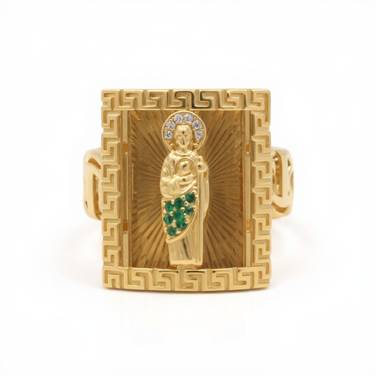 10K Yellow Gold SQ Fashion San Judas Men’s Ring  / CZ / Size 10 / Weight: 8 GR / COMR0SJ