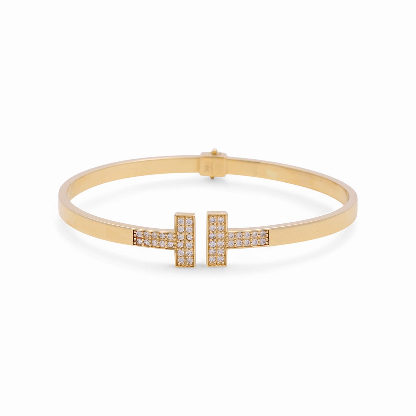 14K Yellow Gold Semisolid Fashion Women’s Bangle Bracelet with Cz / Weight: 6.9 GR / CPBB4FS-1