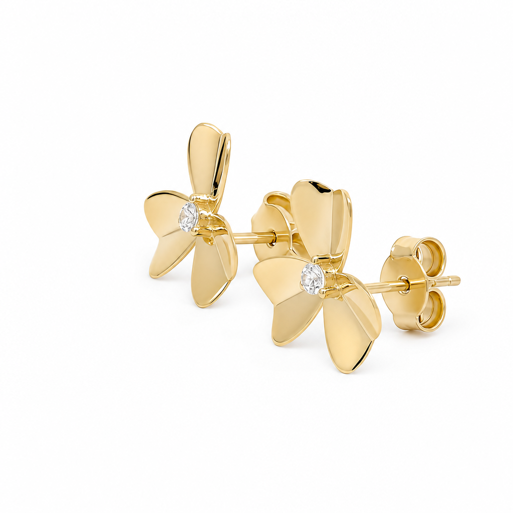 14K Yellow Gold Flower Stud Earring  / Weight: 1.3 GR / P55S-1