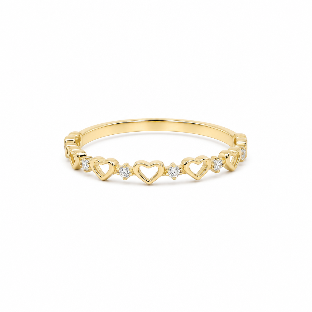 14K Yellow Gold Hearts Women's Ring with Cz / Size: 9 / Weight: 1 GR / DQWR4HR-22