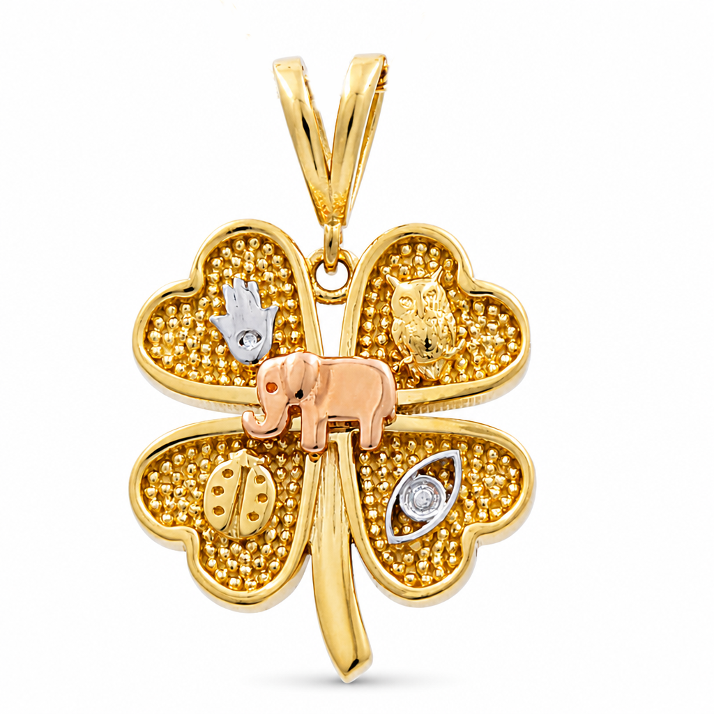 10K Yellow, White and Rose Gold Lucky Clover Pendant  / Weight: 2.4 GR / DQPD3T0CLV