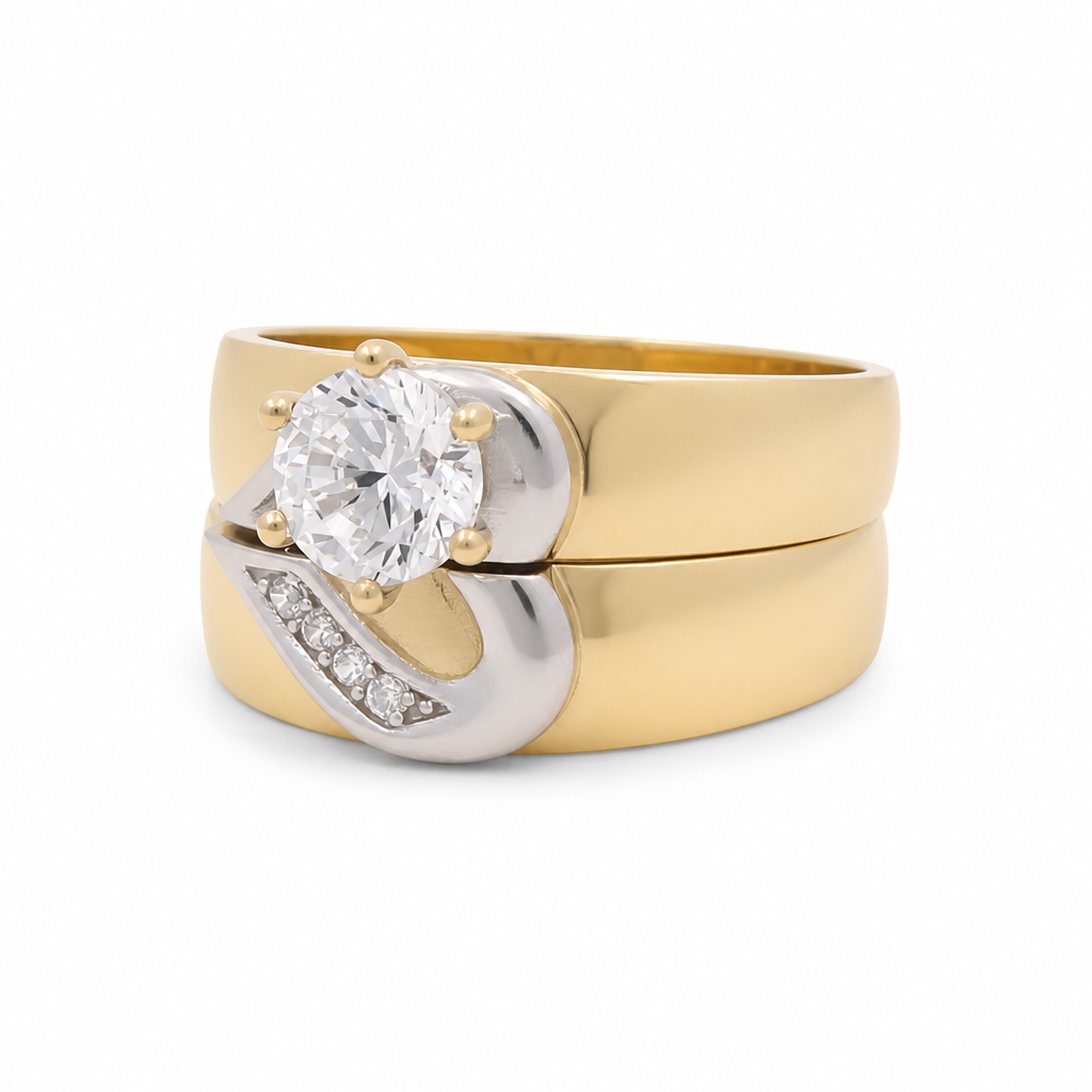 14K Yellow and White Gold Heart Women’s Bridal Set / Stone: Cz / Size: 7 / Weight: 3.9 GR / KEEWRTT4HR