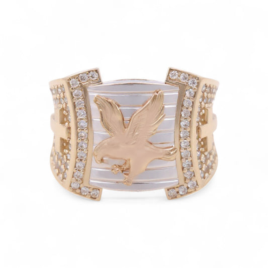 14K Yellow, White and Rose Gold Eagle Men's Ring with Cz / Size: 10.5 / Weight: 9.5 GR / COMR3T4EG-1