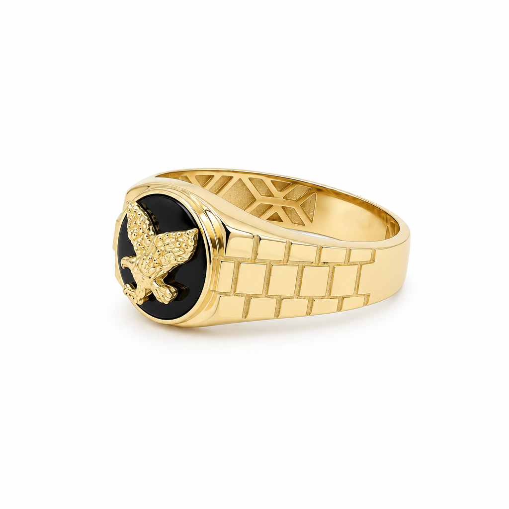 14K Yellow Gold Eagle Men’s Ring with Onyx / Size 11 / Weight: 4.3 GR / DQMR4EG-1