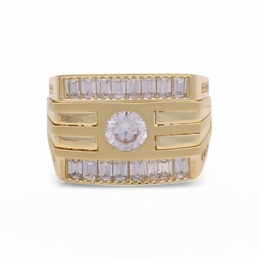 10K Yellow Gold Men’s Fashion Ring Baguette White Stones / Size 9.5 / Weight: 8.6 GR / P80FM-21