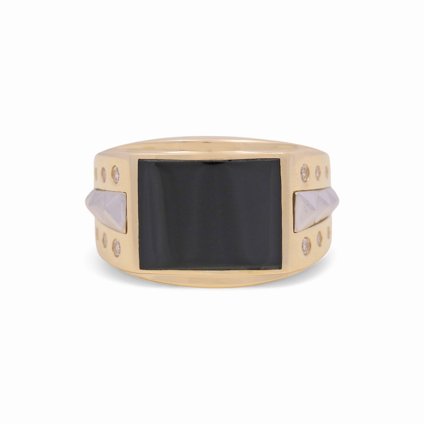 14K Yellow and White Fashion Men's Ring with Onix and Cz / Size: 10 / Weight: 6.8 GR / KEEMRTT4FS