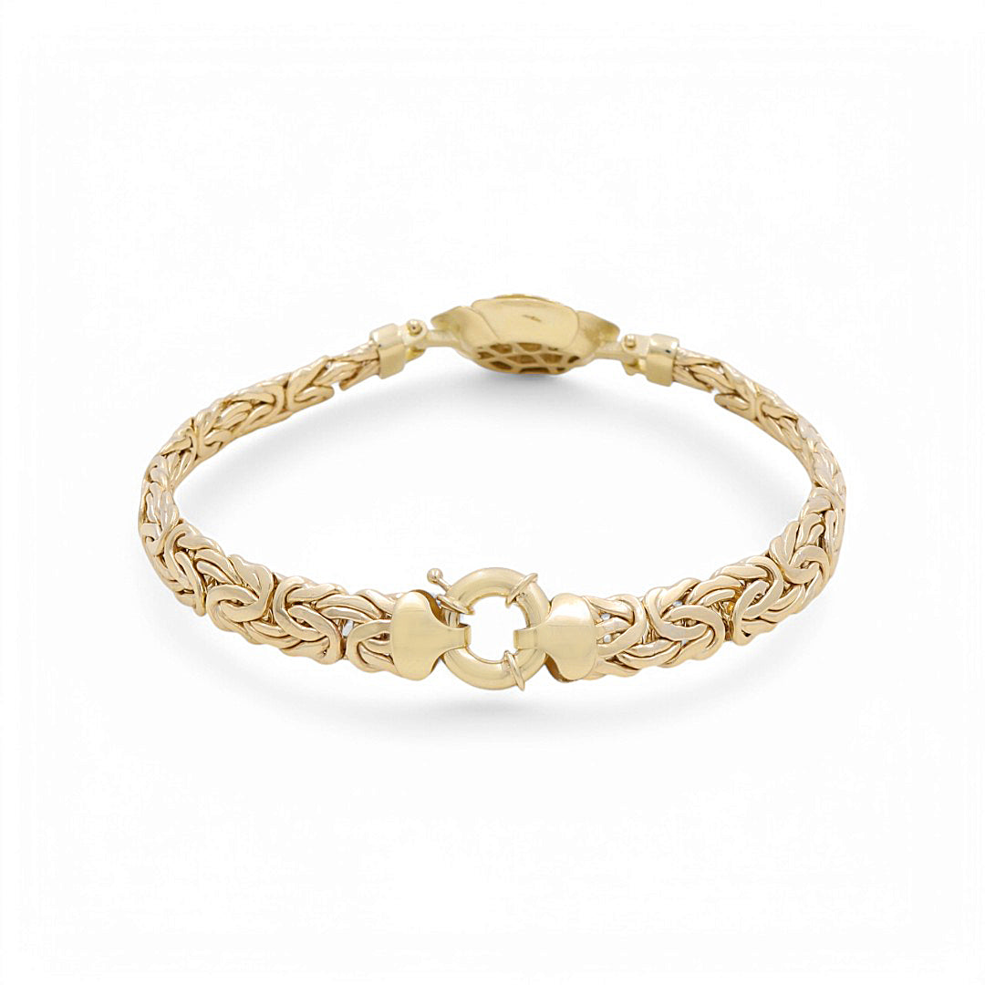 10K Yellow Gold Byzantine Women's Bracelet with Rose and Cz / Size: 7.5" / Weight: 11.3 GR / DPWB0FL