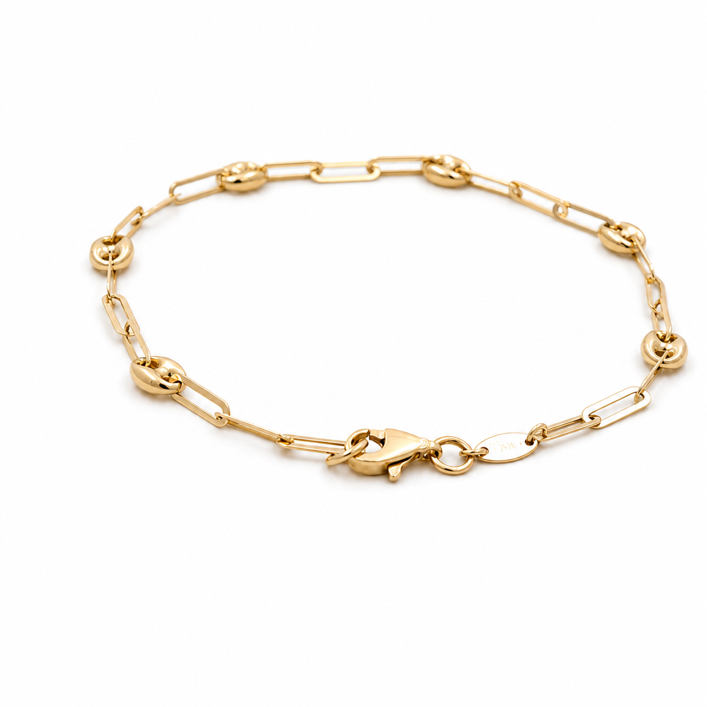 14K Yellow Gold Women's Bracelet With Paper Clip And GG / Size: 7.5" / Weight: 2.7 GR / 401-0154