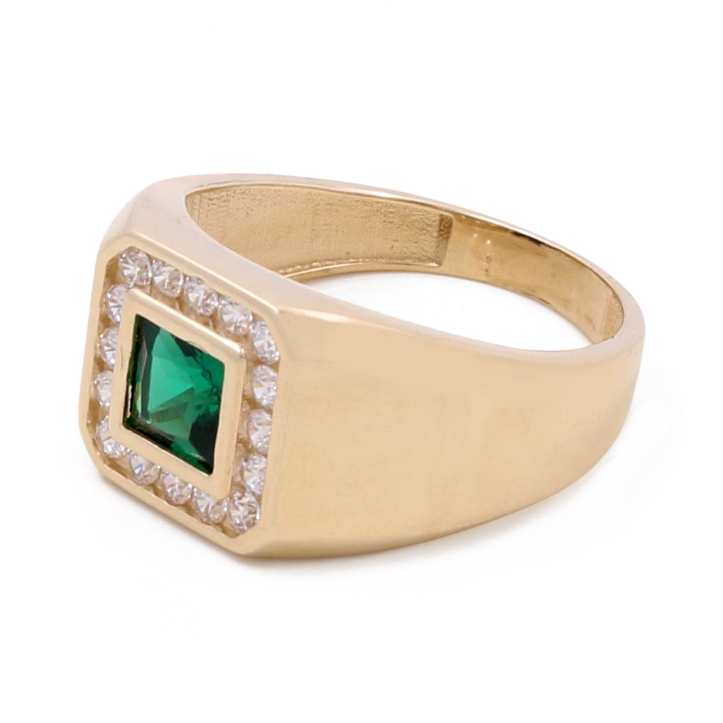 14K Yellow Gold Fashion Men's Ring with Green Stone / CZ / Size 10.5  / Weight: 7.3 GR / CCMR4FS-2