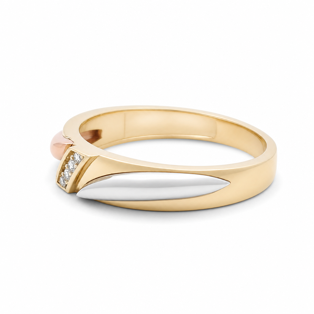 14K Yellow, White and Rose Gold Men's Wedding Band / Size:10 / Stone:Cz / Weight: 3.8 GR / KEEMWB3T4BS-4