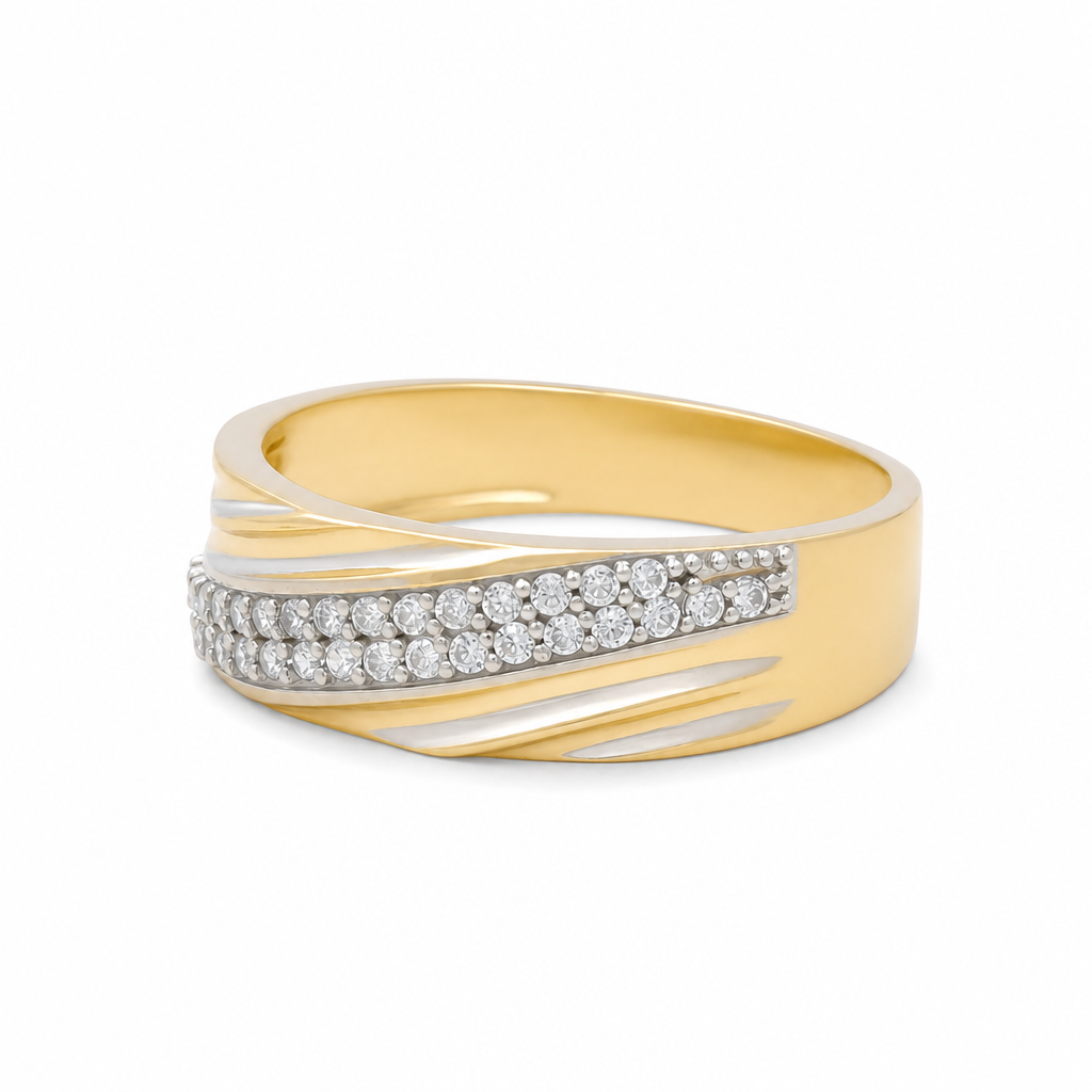 14K Yellow Gold Men's Wedding Band / Size:10 / Stone:Cz / Weight: 3.3 GR / KEEMWB4BS-36