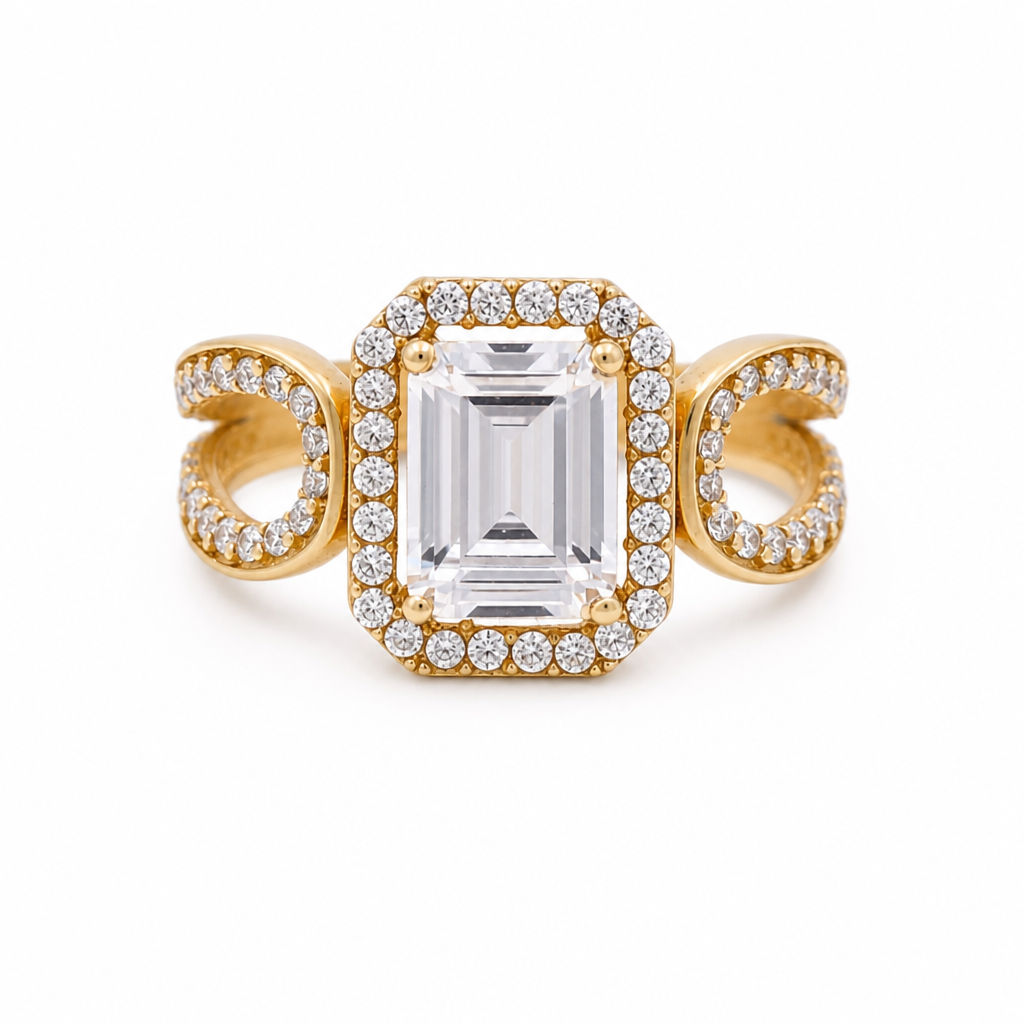 14k Yellow Gold Women's Engagement Ring with Cz Size: 7 / Weight 4.5 GR / BOWR4ER-6