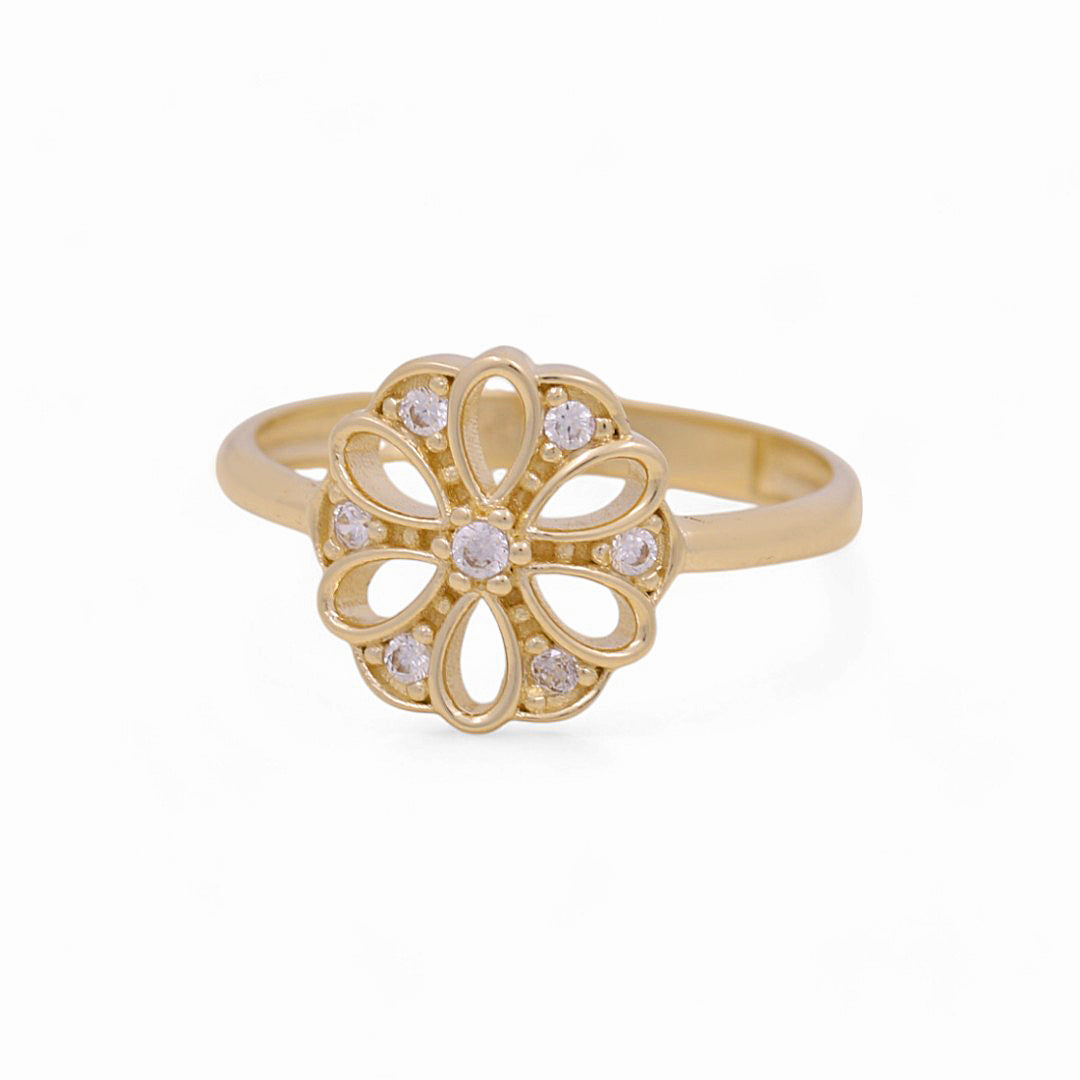 14K Yellow Gold Flower Women's Ring with White Cz / Size: 7 / Weight: 2.3 GR / Y24-1238