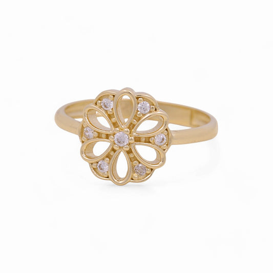 14K Yellow Gold Flower Women's Ring with White Cz / Size: 7 / Weight: 2.3 GR / Y24-1238