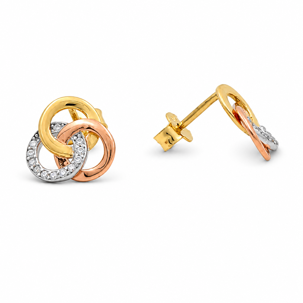 14K Yellow Gold Fashion Women's Tri-Tone Stud Earrings    / Weight: 1.9GR / DQES43T