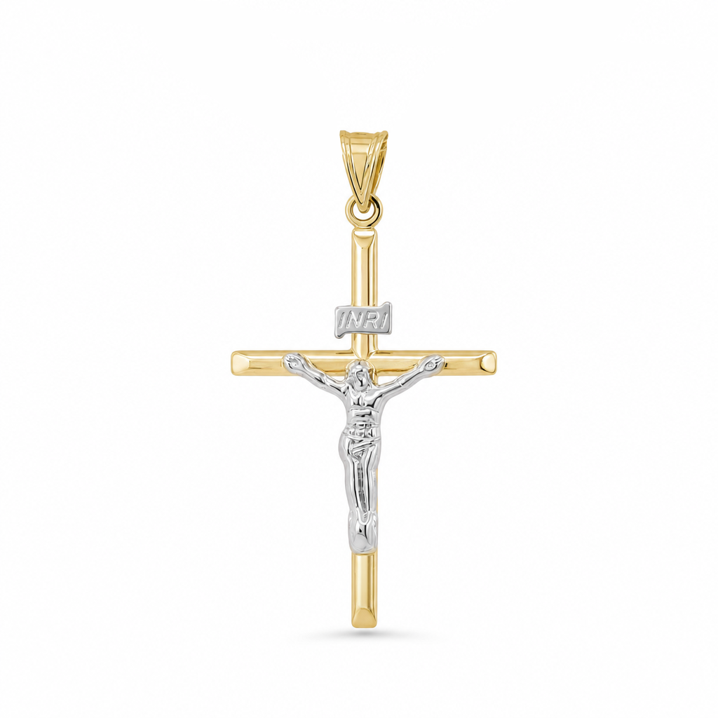 14K Yellow & White Gold Cross Pendant / Weight: 0.9 GR / P66P-251
