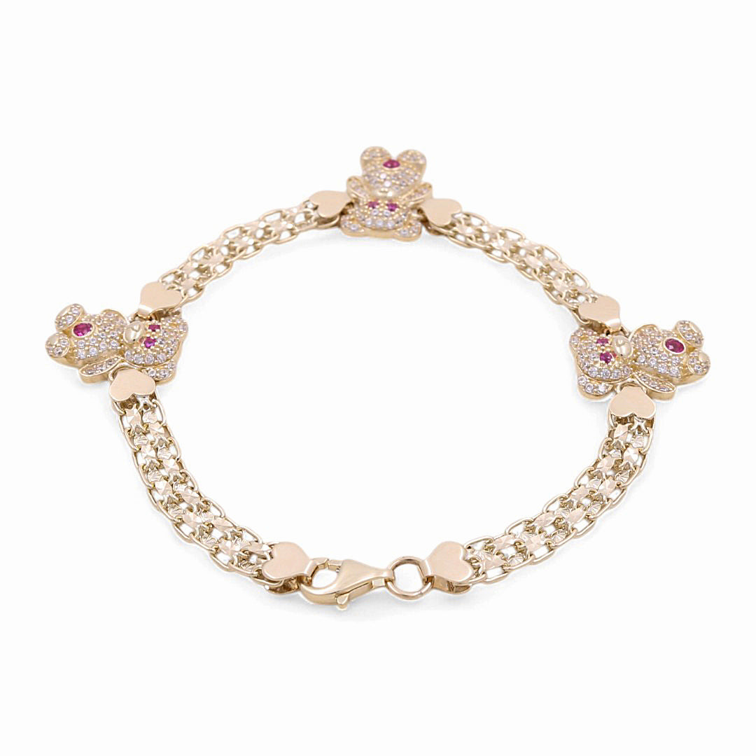 14K Yellow Gold Fashion Bear Women's Bracelet / Stone: CZ /Size: 7” / Weight: 8.9 GR / DPWB4BR