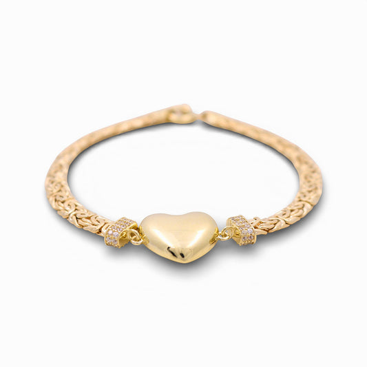 10K Yellow Gold Byzantine Link Women's Bracelet with Heart / Stone: Cz / Size: 7.5" / Weight: 5.8 GR / DQWB0BZHR-1