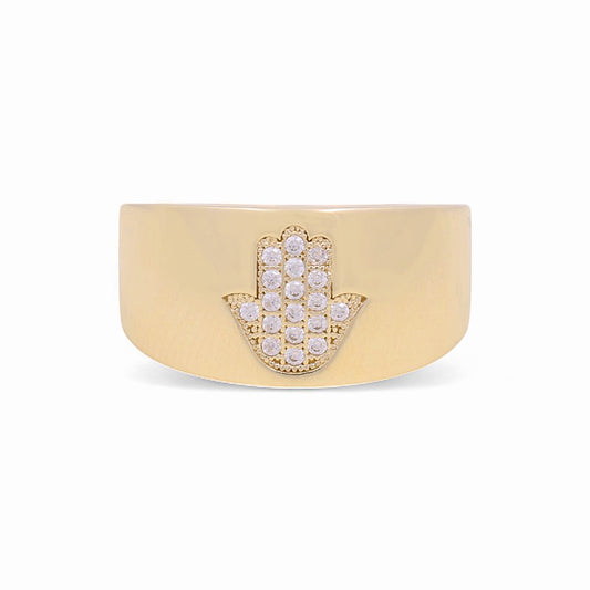 10K Yellow Gold Hand of Fatima Women's Ring with Cz / Size: 7 / Weight: 2.4 GR / YYZ-5278