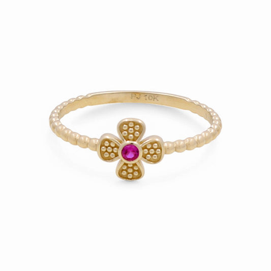 14K Yellow Gold Flower Women's Ring with Pink CZ / Size: 8 / Weight: 1.2 GR / DPWR4FL